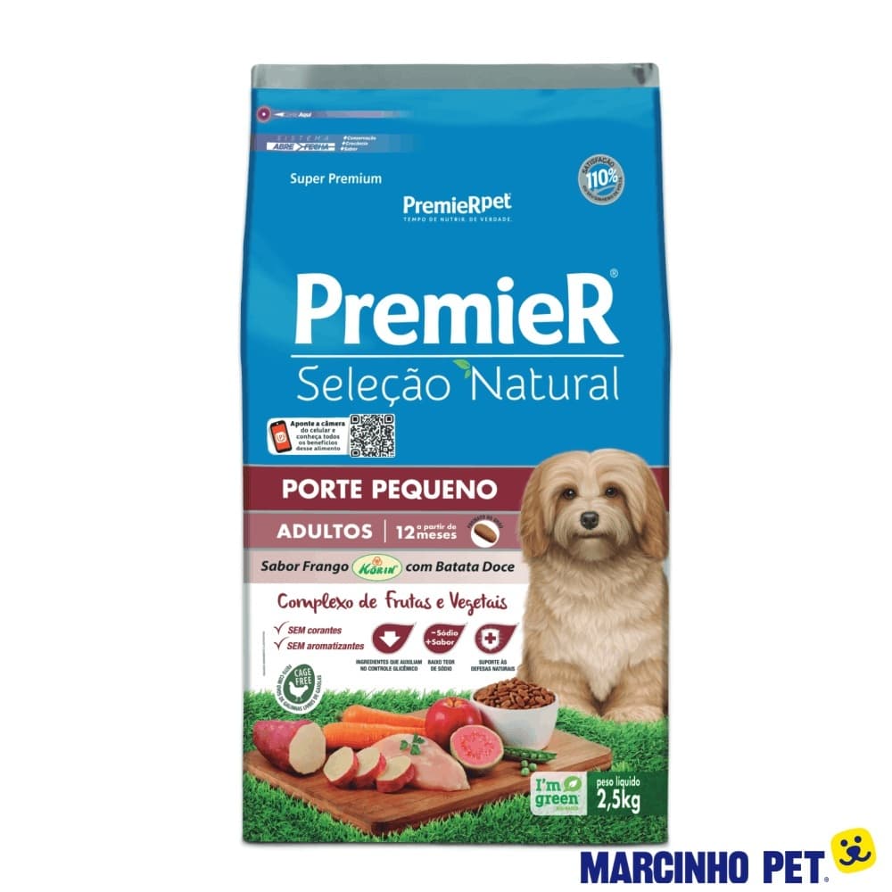 Ração Premier Seleção Natural Cães Adultos Raças Pequenas Frango Batata Doce 2,5Kg Alimento Cachorro