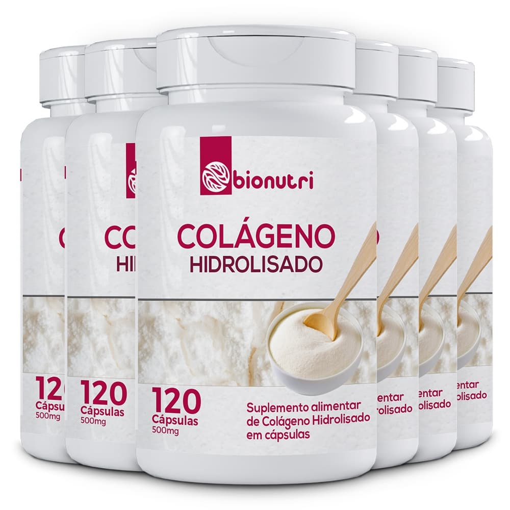 Kit 6x Suplemento Alimentar em cápsulas Colágeno Hidrolisado com Vitaminas (120 cápsulas) - Bionutri