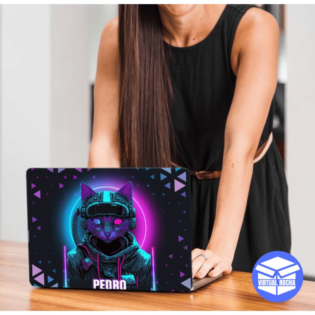 Adesivo Para Notebook Tablet Gamer Jogador Seu Nome Gato