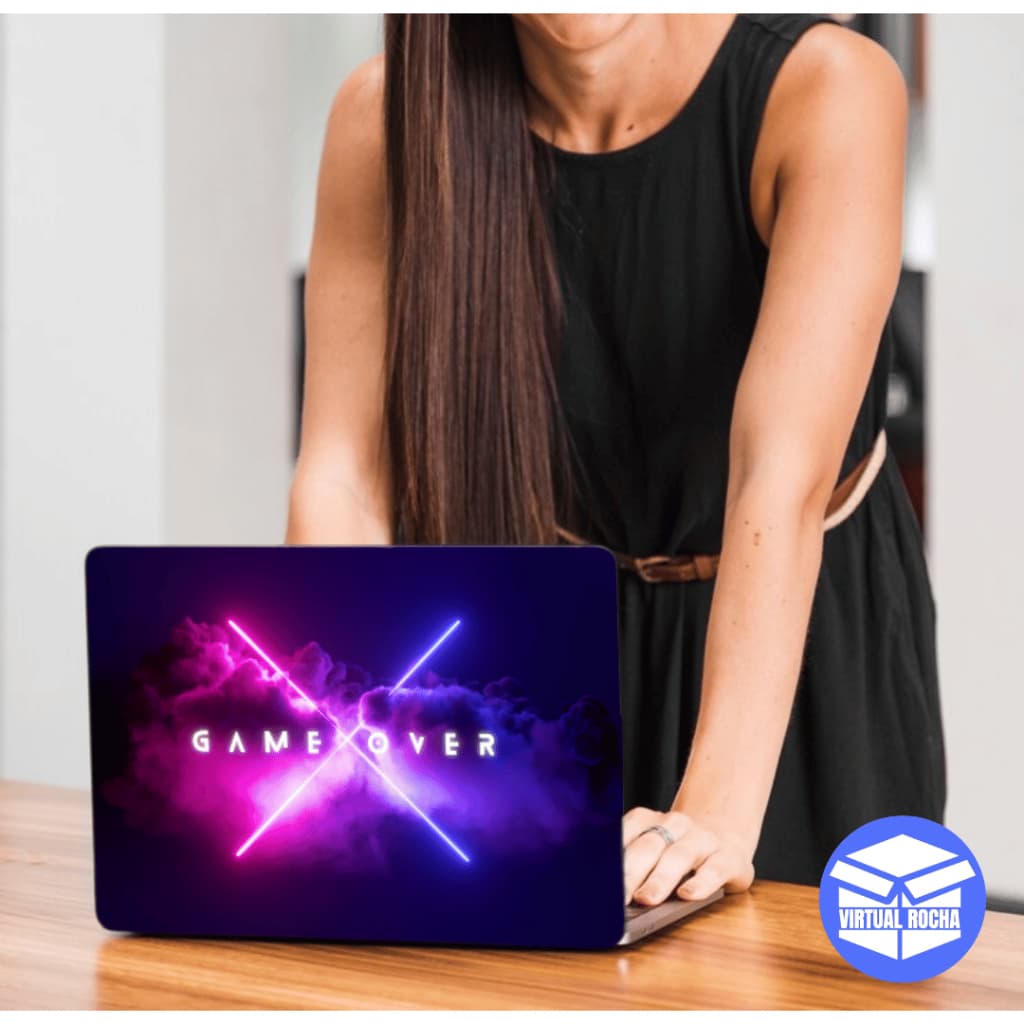 Adesivo Para Notebook Tablet Gamer Jogador Rosa Azul Lazer