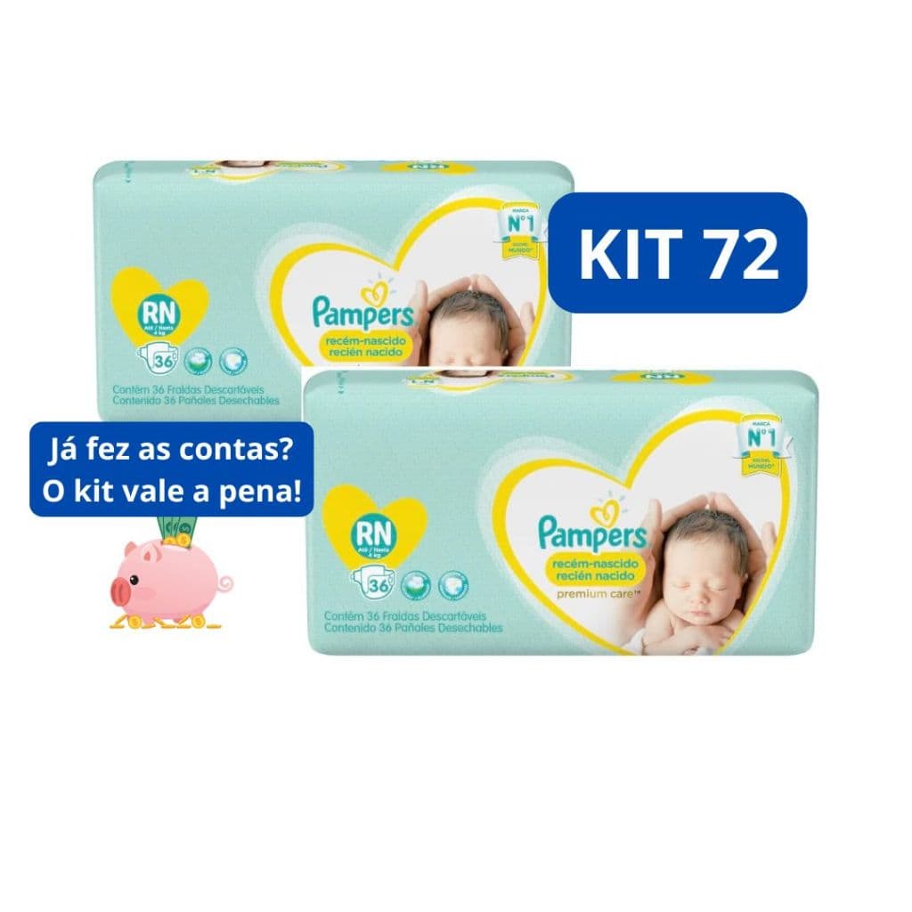 Fraldas Descartáveis Pampers Premium Care - Tamanho RN 36 unidades