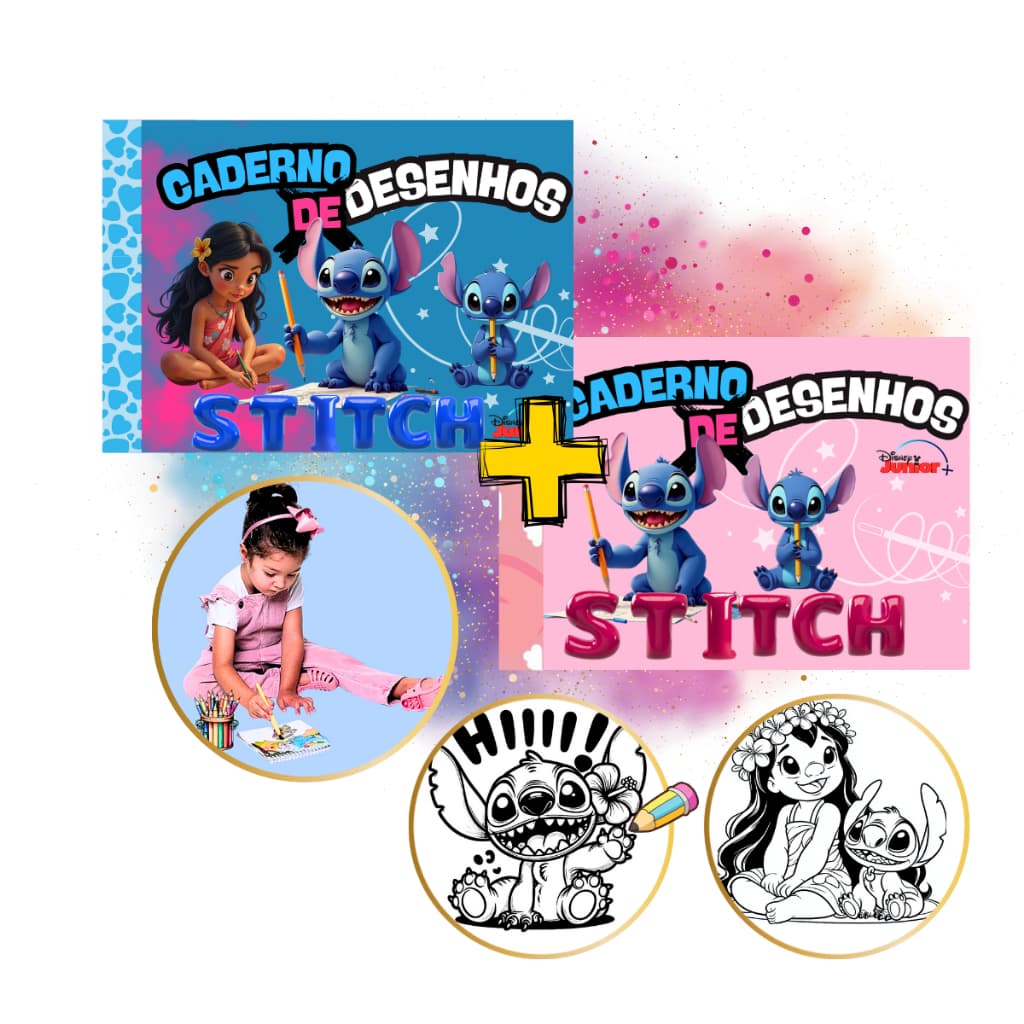 Kit 2 Cadernos Desenho para colorir Stitch + Alfabeto educativo Infatil alta qualidade brinquedo educativo lilo stitch b