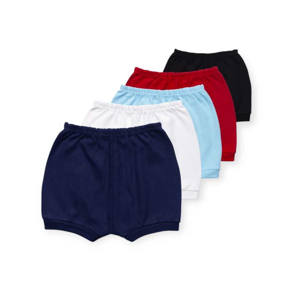 Kit 5 Shorts Bebê Tapa Fralda Liso Short Premium Menino e Menina Kids