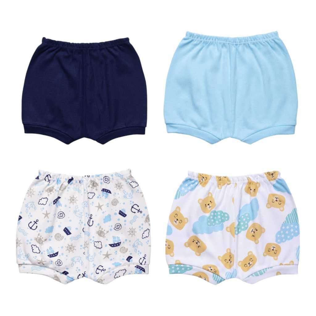 Kit 4 Shorts Bebê Tapa Fralda Liso E Estampado Menino e Menina Short Premium