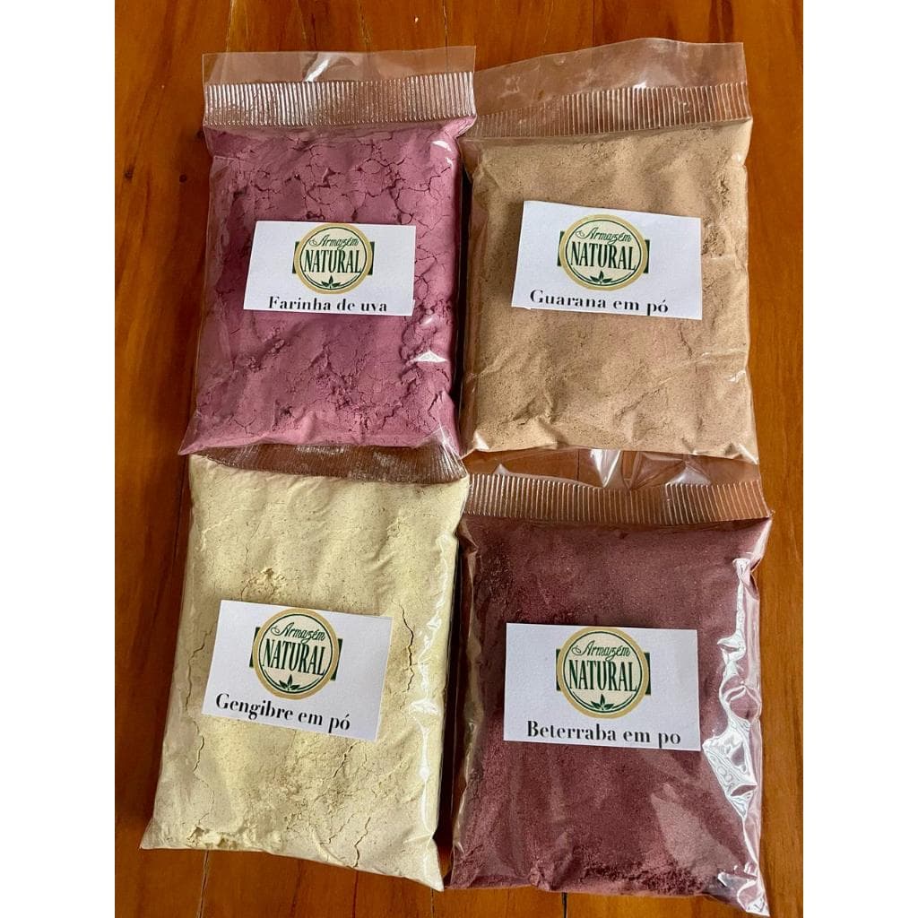 Kit Pré Treino Natural em Pó - Beterraba,Farinha de Uva,Guaraná e Gengibre 50 g ou 100g ou 200g