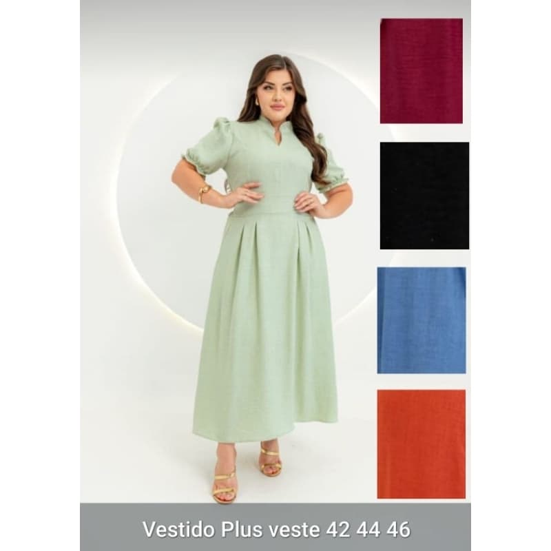 Vestido longo, Vestido de manga curta, Vestido liso, Vestido Plus.