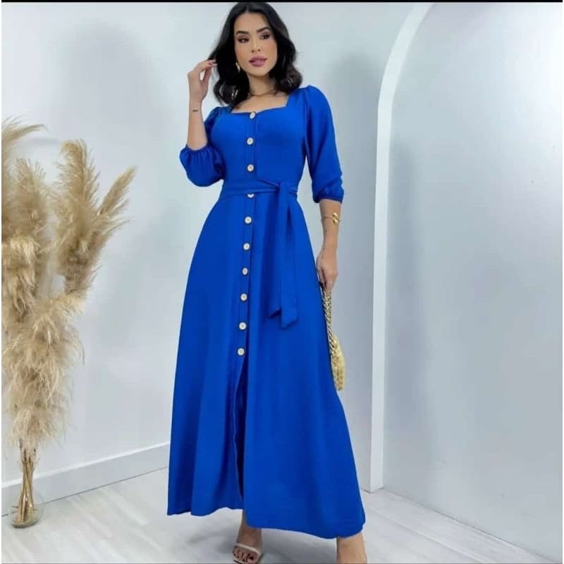 Vestido longo,  vestido de manga curta, vestido  Plus, vestido liso.