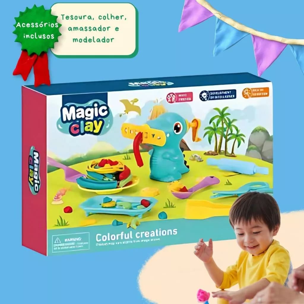 Brinquedo Kit Massinha de Modelar Infantil Dinossauro Completo Com Acessórios Brinquedo Educativo