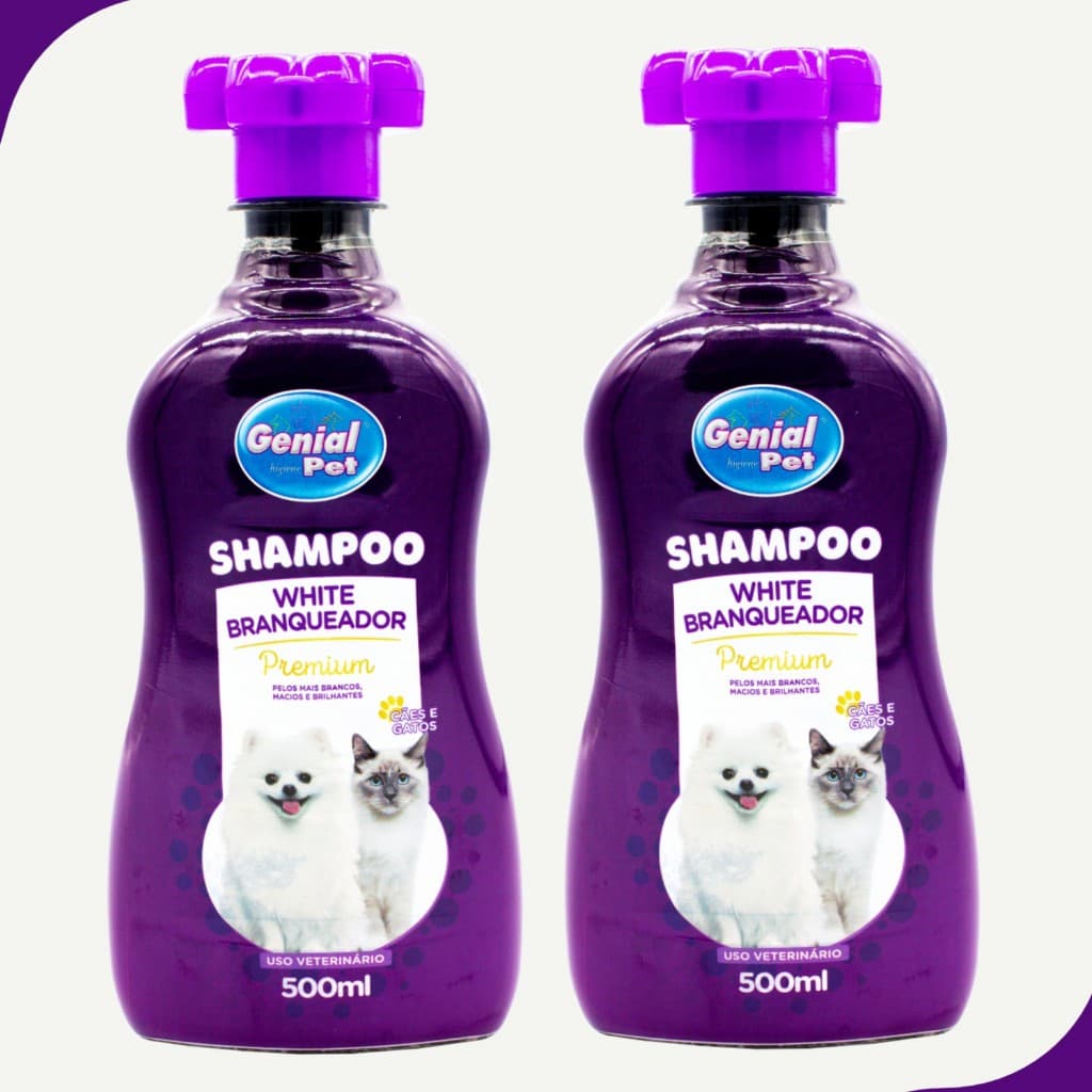 Kit 2 Shampoo para Cachorro Clareador Branqueador Matizador De pelo Tira Amarelado Pelos Claro 500ml