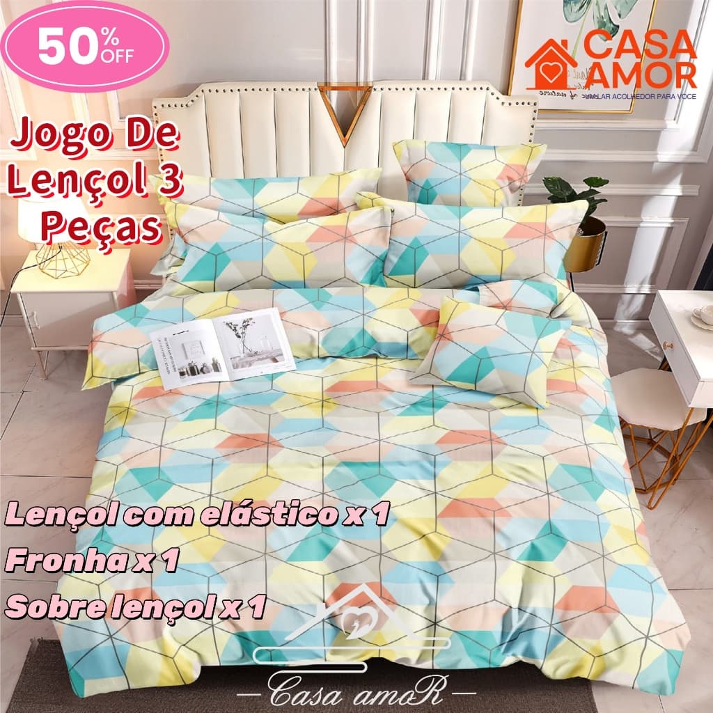 Jogo de Lençol 03 Peças 400 Fios Cama Casal  SOLTEIRO Micropercal Ponto Palito Queen CASAL KING