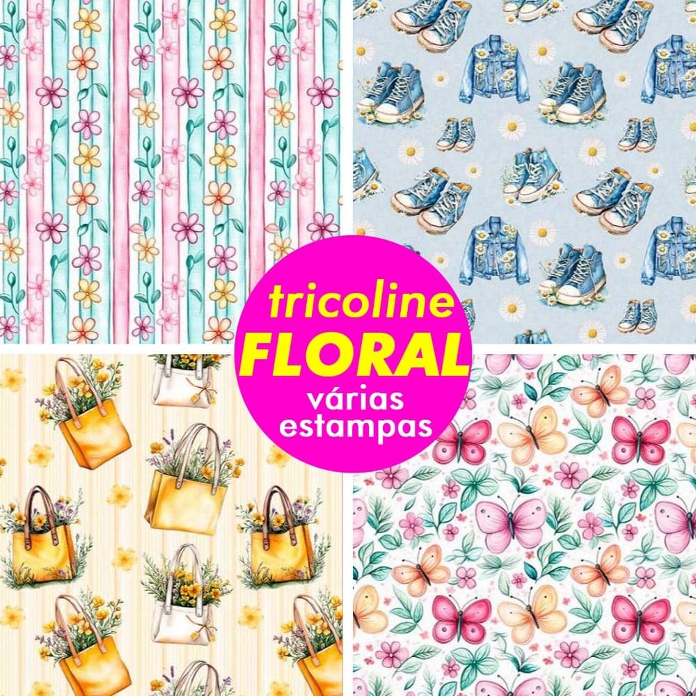 Tecido Tricoline Digital 100% Algodão 50cm x 1,50m Estampas Diversas Patchwork