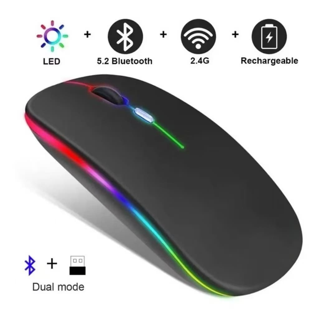 Mouse Recarregável Sem Fio LED Backlight Bluetooth Gaming Para Laptop