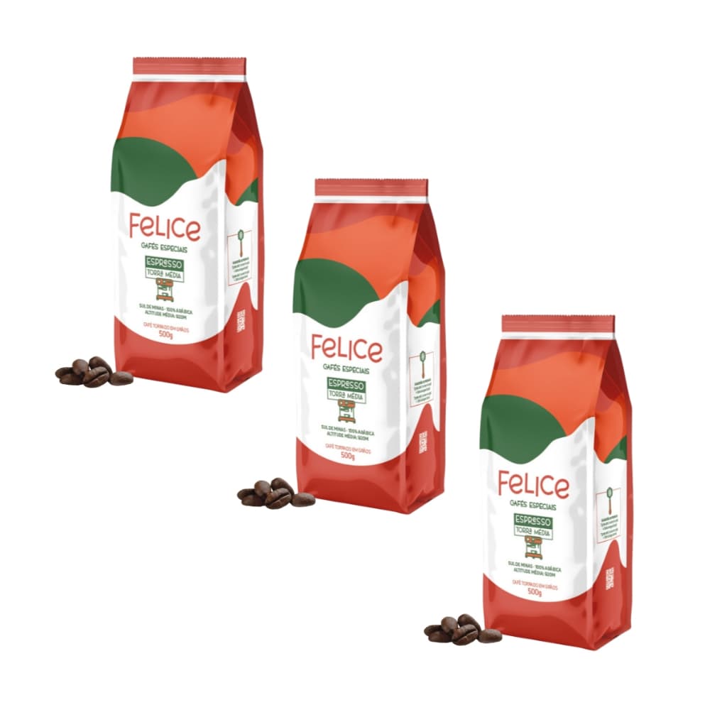 Kit 03 Pacotes Café Especial Torrado Em Grãos 500g 100% Arábica Felice