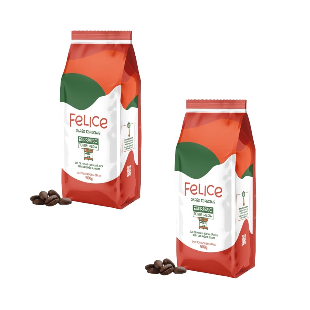 Kit 02 Café Especial Torrado Em Grãos Pacote 500g 100% Arábica Felice