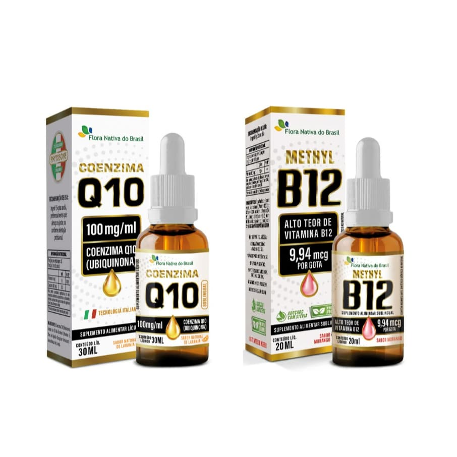 Kit de Vitaminas Sublinguais líquidas CoenzimaQ10 (30ml) + Vitamina B12(20ml) - Flora Nativa