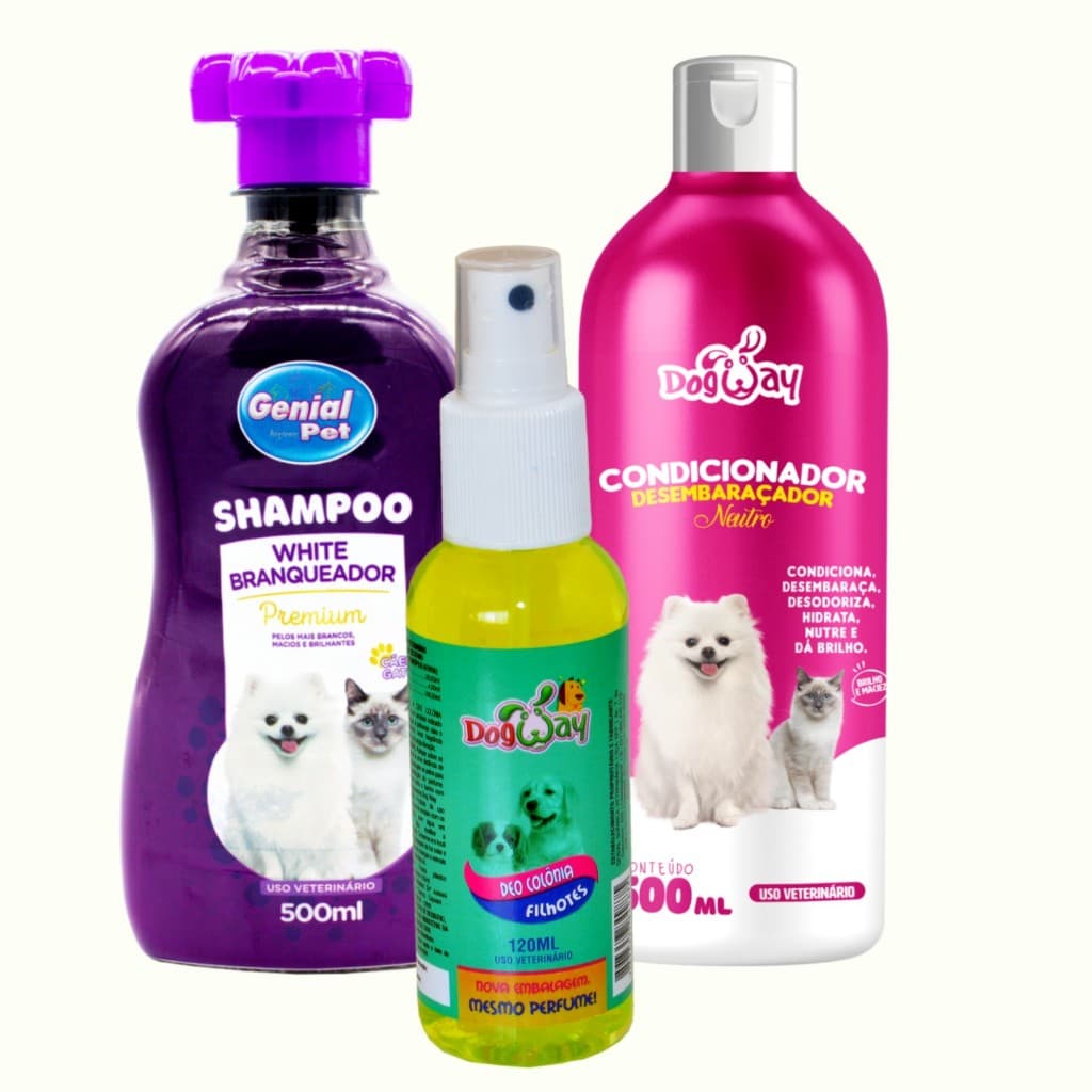 Kit Pelos Brancos e Claros Para Filhotes Shampoo Roxo Matizador Condicionador Desembaraçador Perfume Caes e Gatos