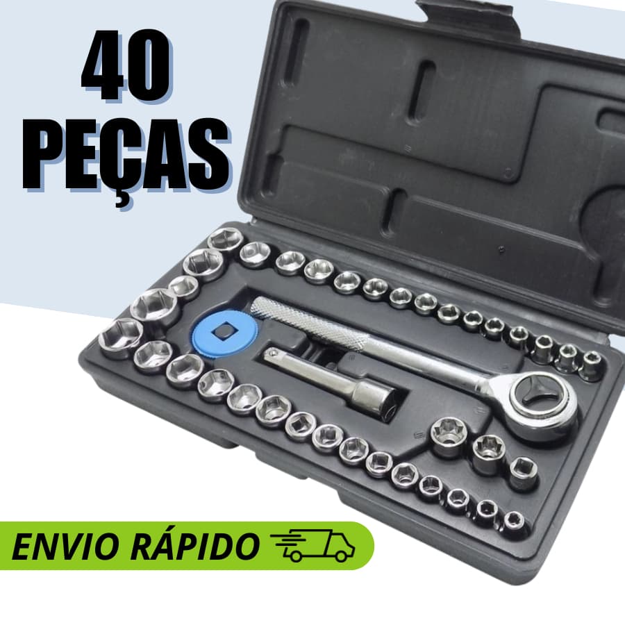 40 Peças Jogo De Chave Catraca Soquetes Caixa De Ferramentas Completa Reversível Maleta