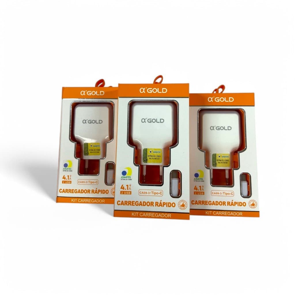 KIT 10 CARREGADORES FONTE+CABO USB-TIPO C 4.1A 2USB CARREGADOR RAPIDO CA09-3