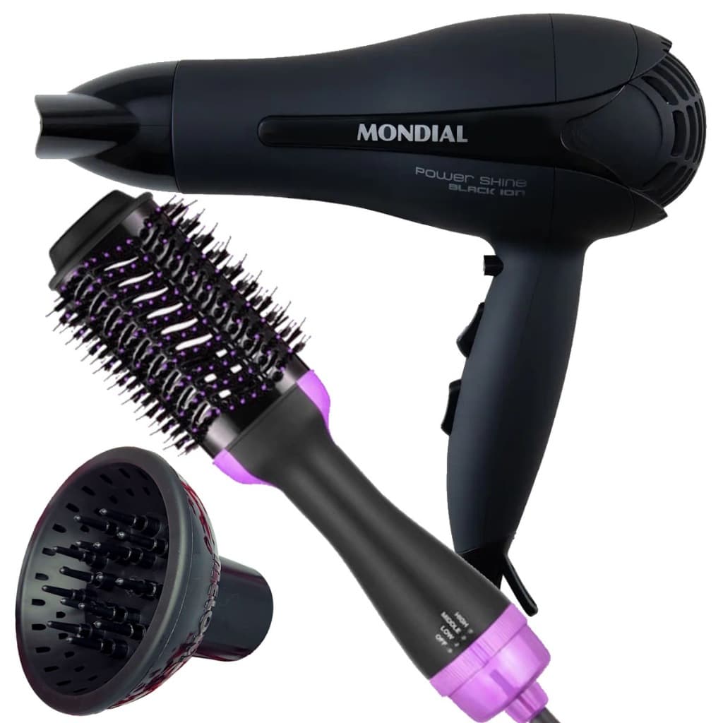 Secado de Cabelo Mondial 2000w Ions Profissional Quente e Frio Power Com Difusor de Cachos Escova Secadora 4 em 1 City