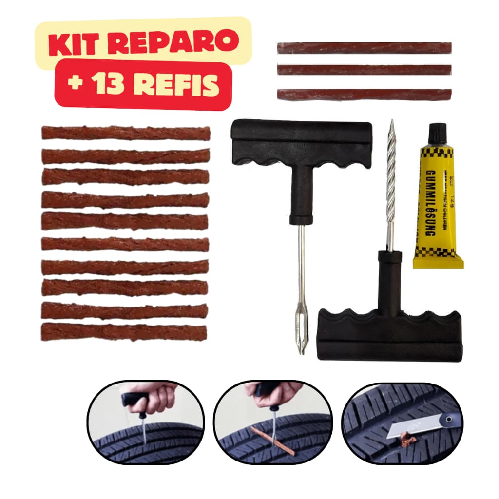 Kit Reparo Pneu Sem Camara 13 Refis Carro E Moto Selante Remendo Macarrão