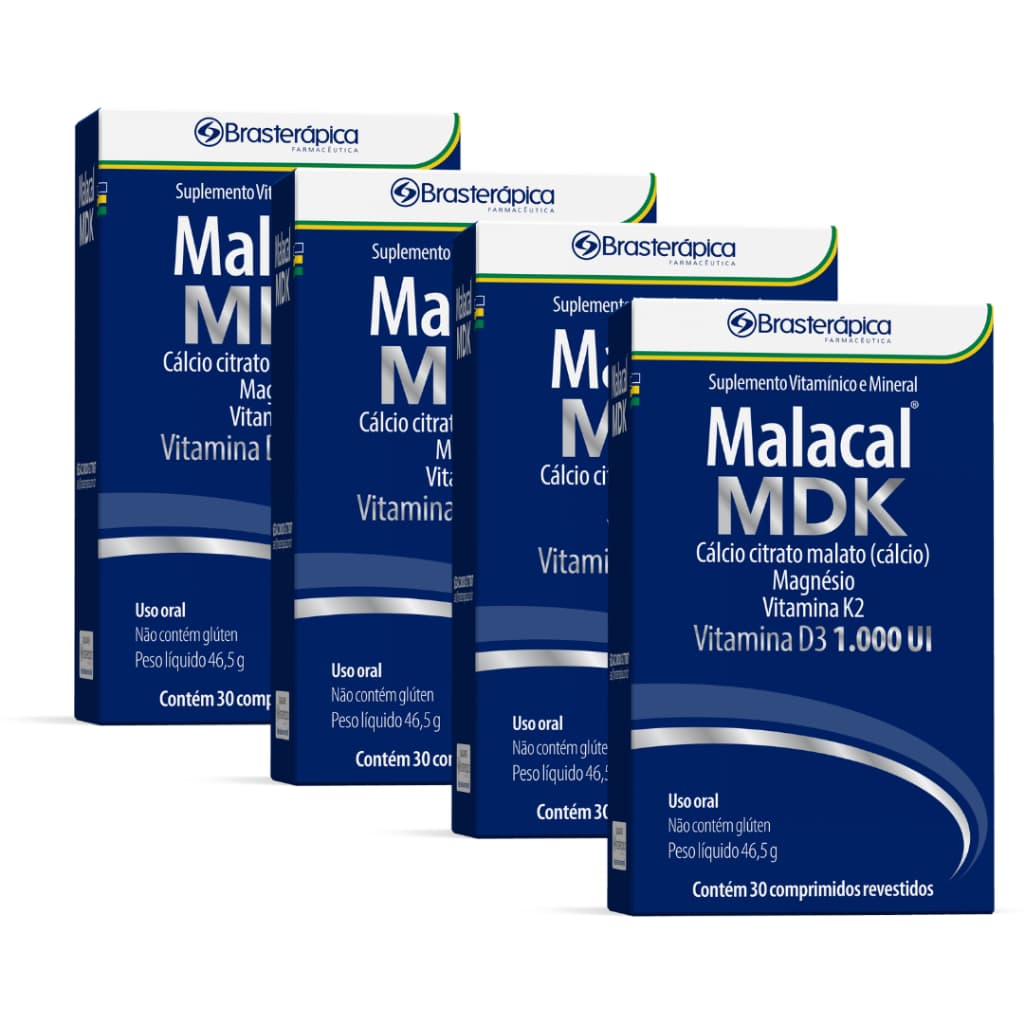 MDK Kit 4 Unidades Calcio Citrato Malato, Magnésio, Vitamina D3, Vitamina K 2 Meses 120 Comprimidos