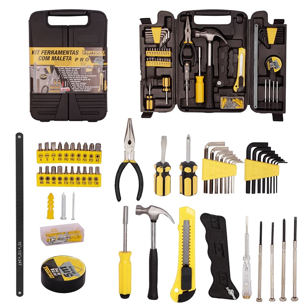 Kit Jogo Ferramentas 200 Peças Completo Com Maleta organizadora resistente Reparos Rápidos Casa