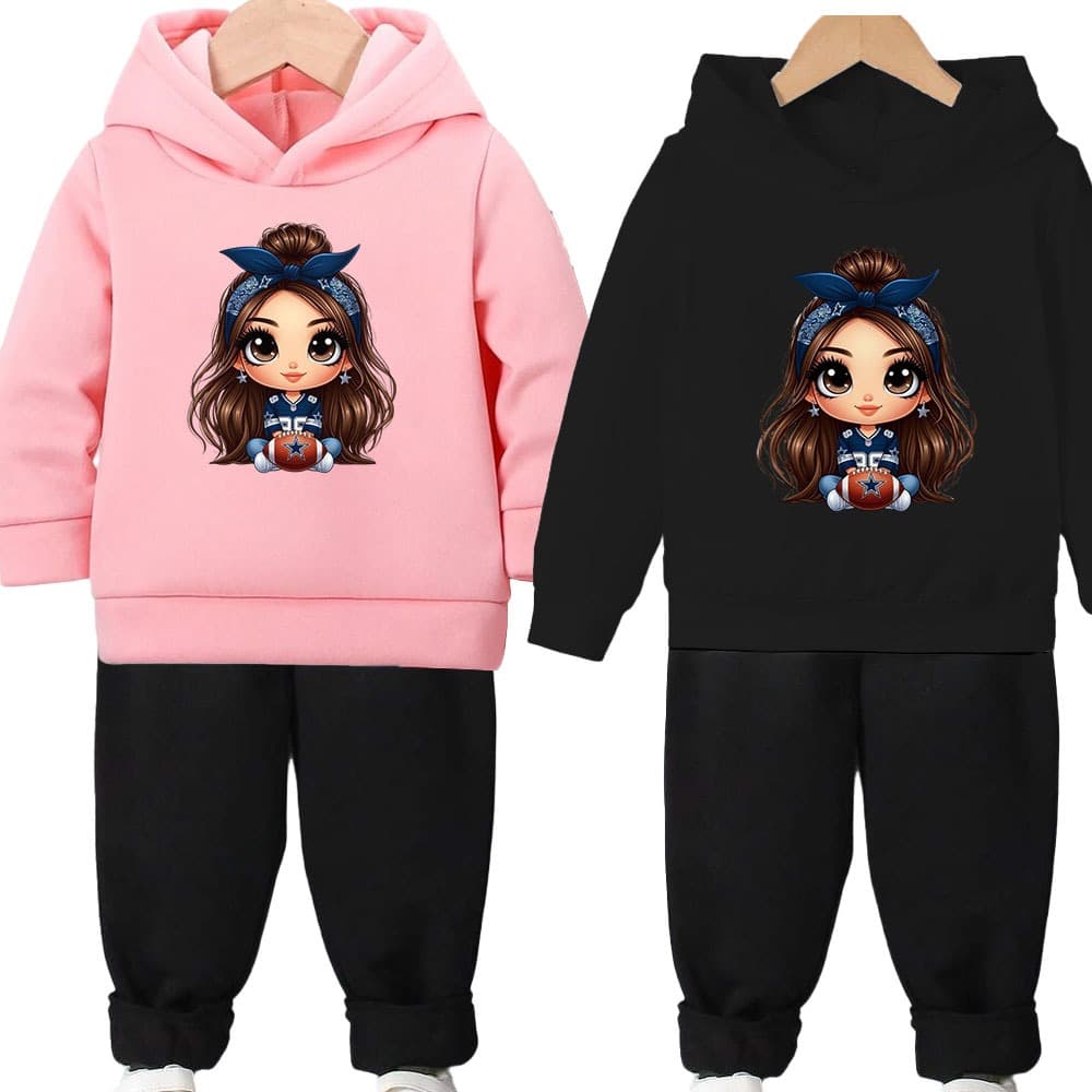 Conjunto Abrigo de Moletom Inafantil Menina Kit 2 Conjuntos  Moletom com capuz Reforçado