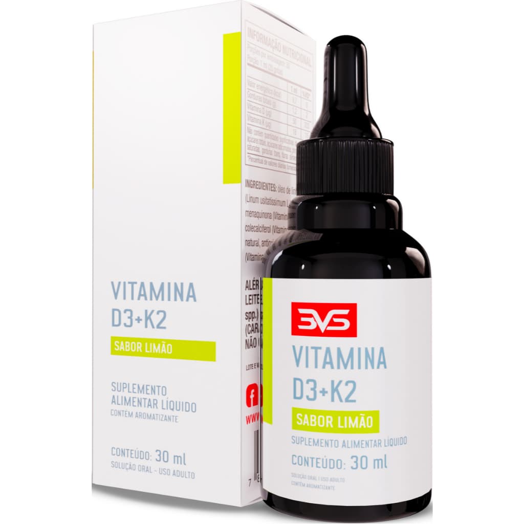 Vitamina D3 + K2 Mk7 Menaquinona Com Fórmula Super Concentrada Em Gotas 30ml - Sabor Limão