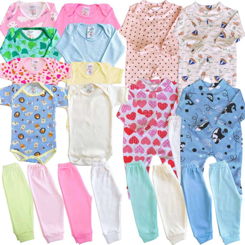 Kit 10 Peças Body Manga Longa Mijão Macacão Kit Roupa Enxoval Bebê Maternidade Infantil Menina Menino