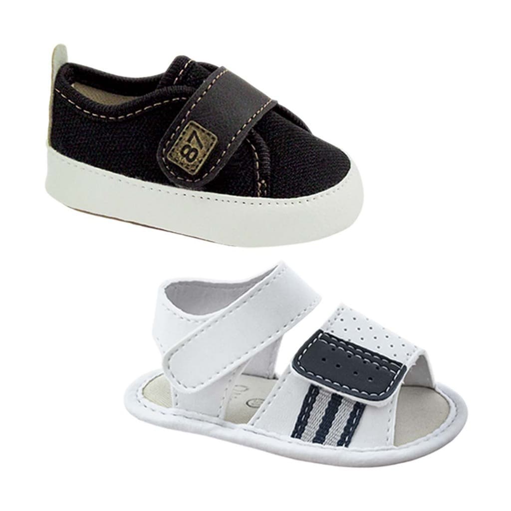Kit 2 Pares Tênis Sandália Bebê Menino Calçado Infantil Masculino Confortável Macio Recém Nascido