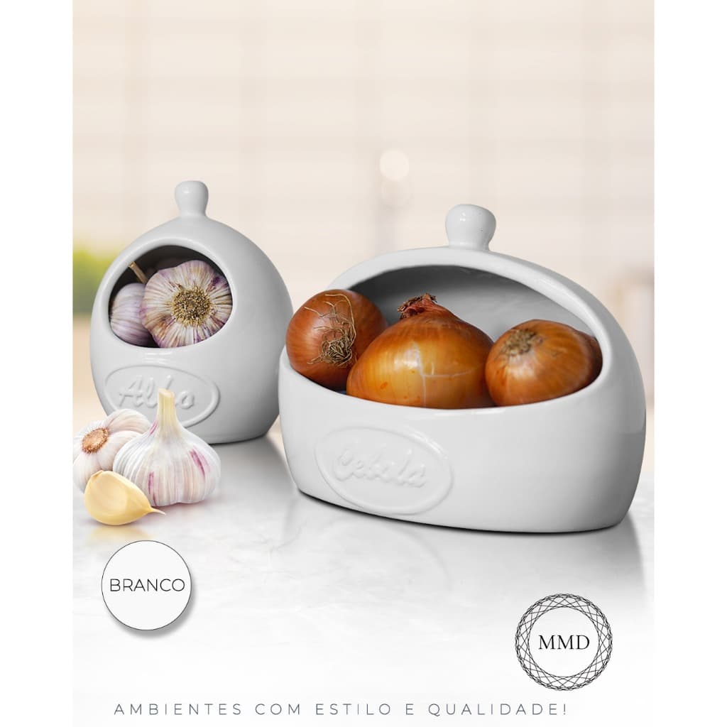 *LANÇAMENTO* Kit Condimentos Cebola Alho Feito em Cerâmica Cozinha Armazenamento Decoração