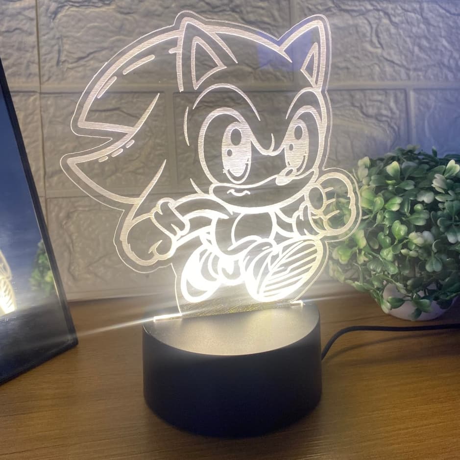 Luminária Sonic Temática Led 3D Abajur Decoração Infantil Led Fixa Branco Quente