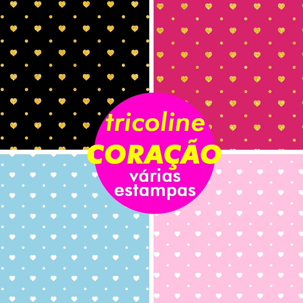 Tecido Tricoline Premium 100% Algodão 50cm x 1,50m Estampa Coração Patchwork