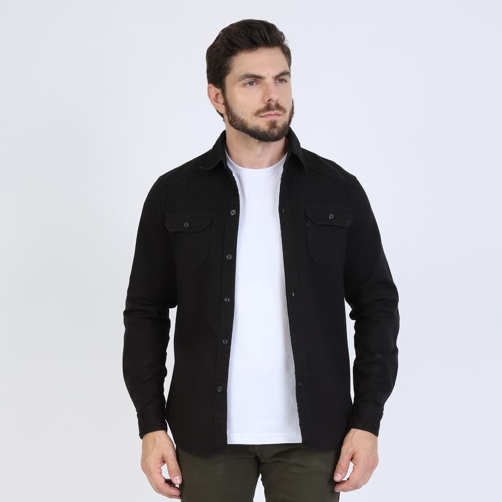 Camisa Jeans Masculina Manga Longa Casual Social Confortável Básico Slim Fit