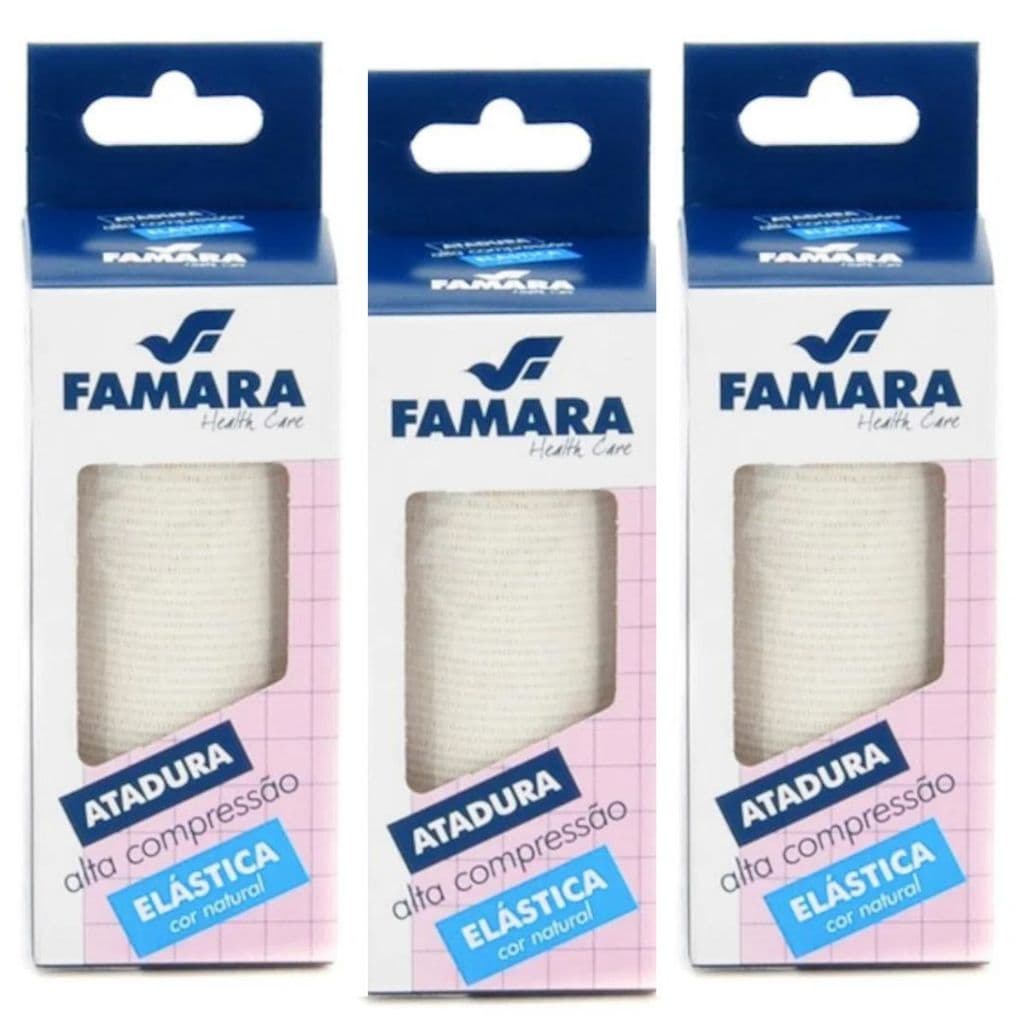 Kit 3 Bandagem Elástica 10cm x 1,30m Faixa Alta compressão Atadura Natural Curativo Varizes Famara