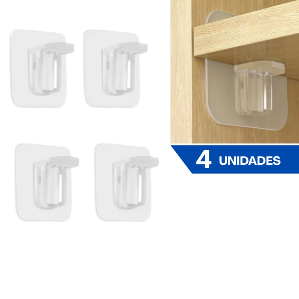 Kit 4 Ganchos Adesivo De Parede Super Aderência 3Kg Mão Francesa Adesiva Para Fixação Prateleira Suporte Guarda Roupa