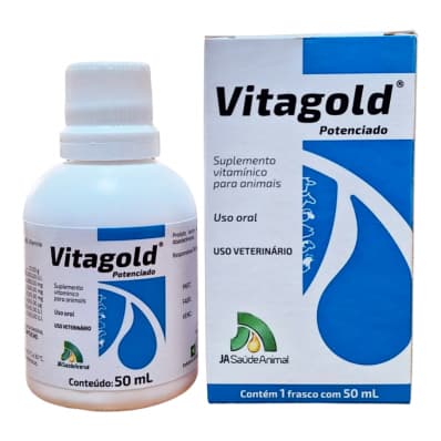 Vitagold Potenciado 50ml Vitagold para Aves Vitagold 50ml Vitamina para Aves Equinos Suínos Cães