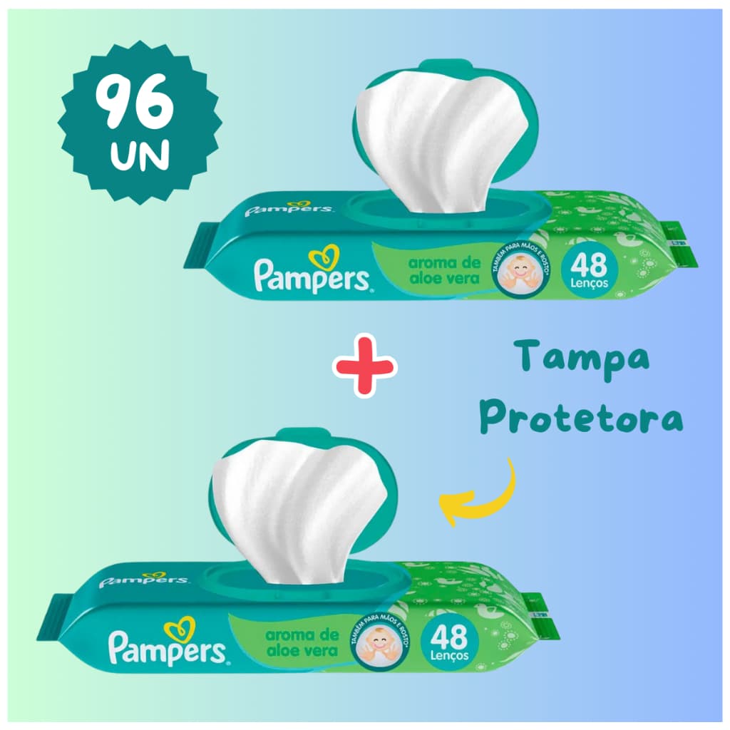 Lenços Umedecidos Pampers Aroma de Aloe Vera 96 Unidades Tampa Protetora