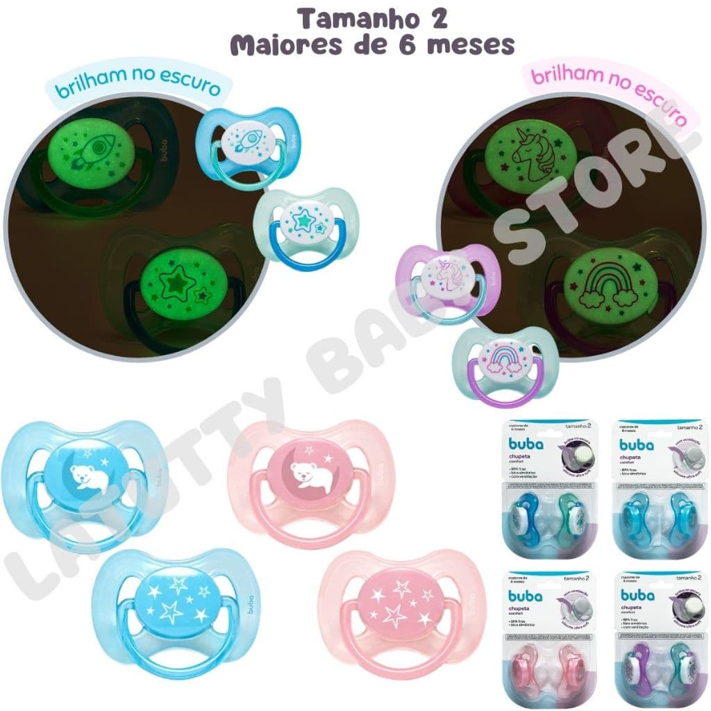 Kit Chupeta Buba 2 Uni Bico Silicone Bebê Tamanho 2 Bebe Maiores de 6 Meses