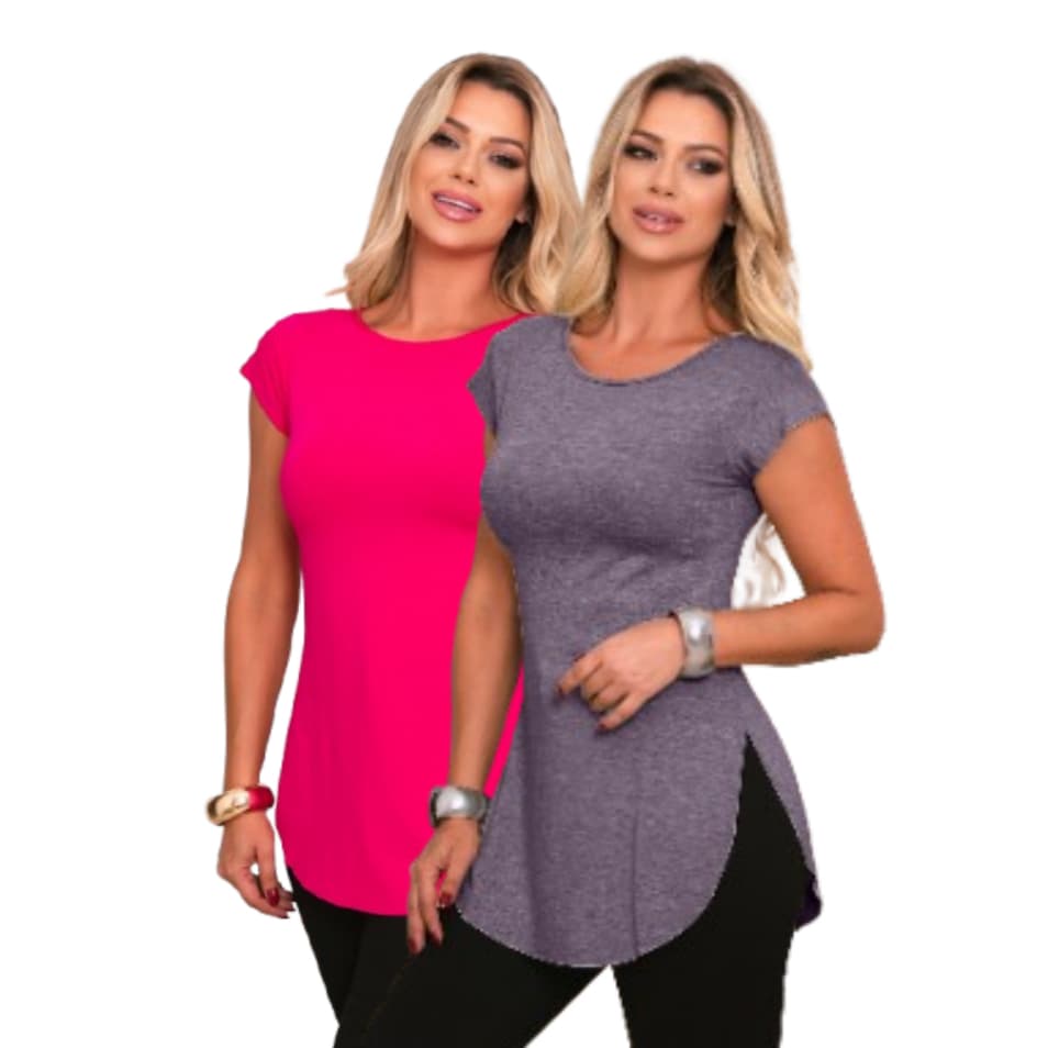 KIT com 2 Blusas Femininas Long Line Cobre Bumbum Academia Fitness - REF 43