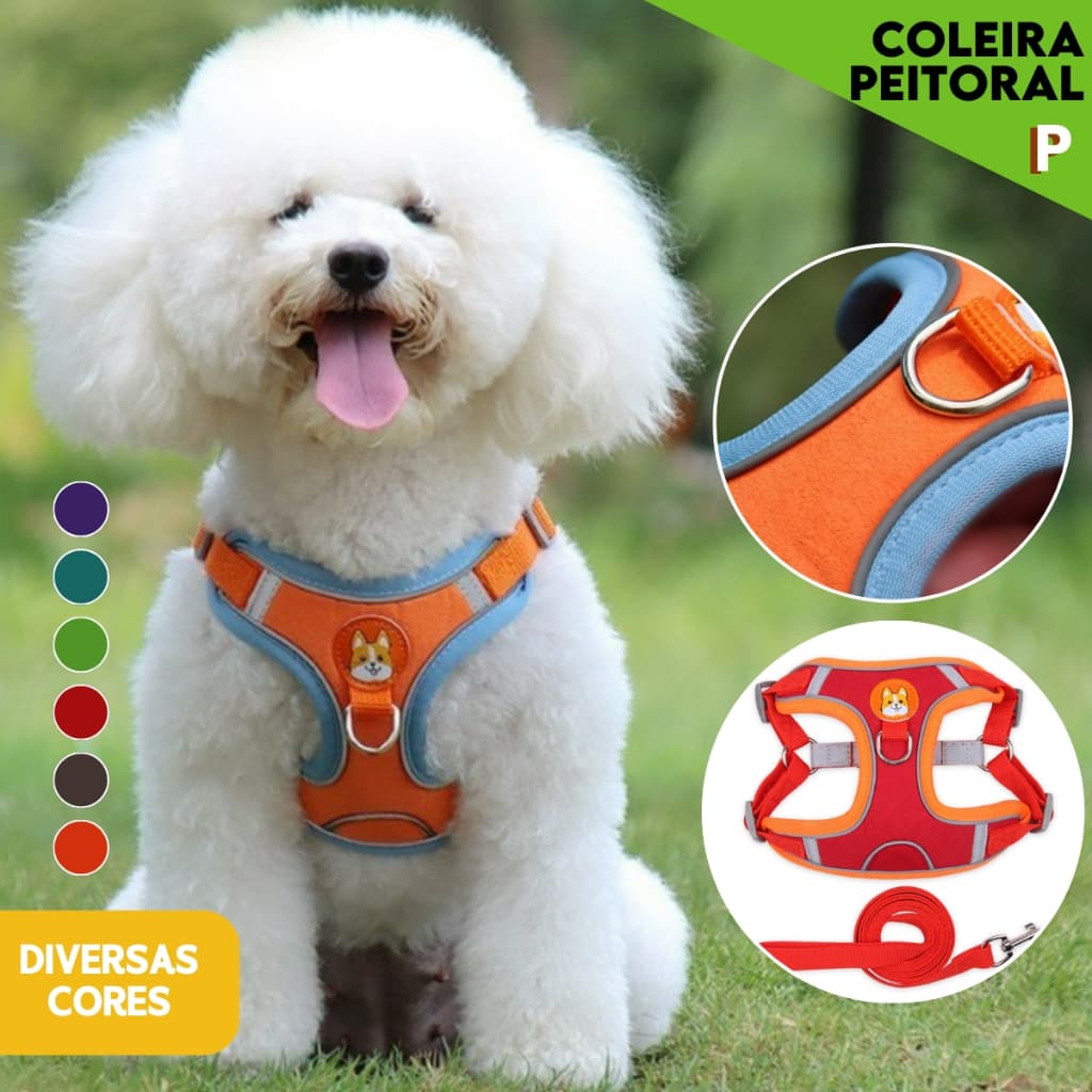 Coleira Peitoral Pet Confortável + Guia 1,5m | Passeios Sem Puxões - AERO