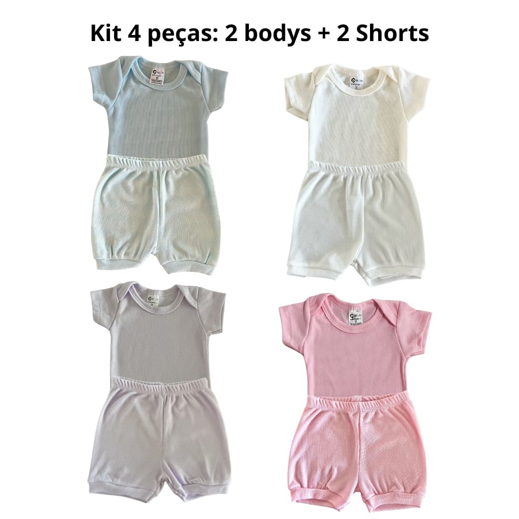 kit 4 peças body bebê/ shortinho infantil para bebe menino e menina/ bory manga curta bebe