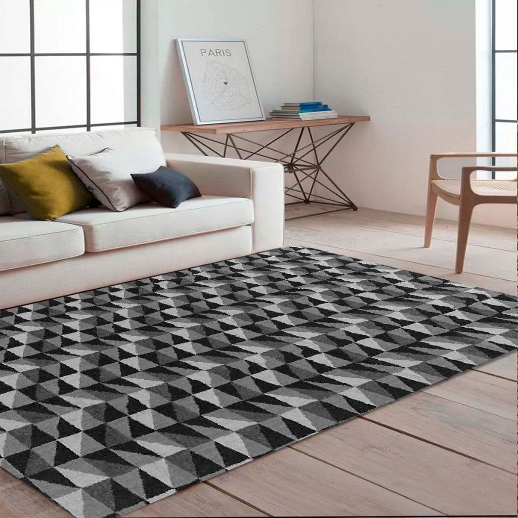 Tapete Sala Quarto Jacquard Geométrico Estampado com Base Antiderrapante 1,00x1,40m Moderno