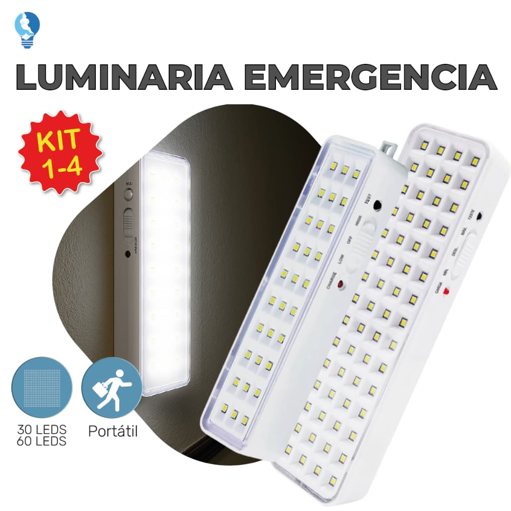 1-4 Luminária Emergência Lâmpada 30 ou 60 Leds Recarregável Bivolt Luz Branca Fria