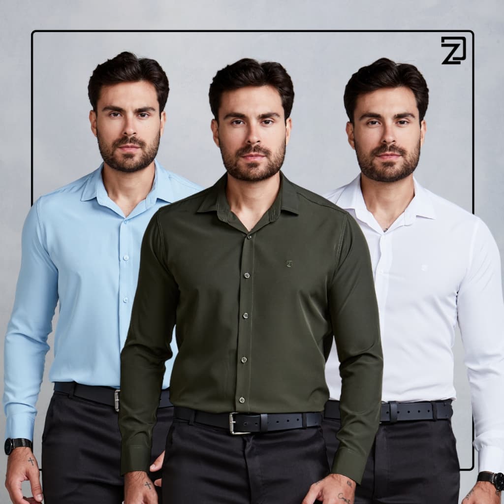Kit 3 Camisa Sociais Slim Fit Masculina Spandex