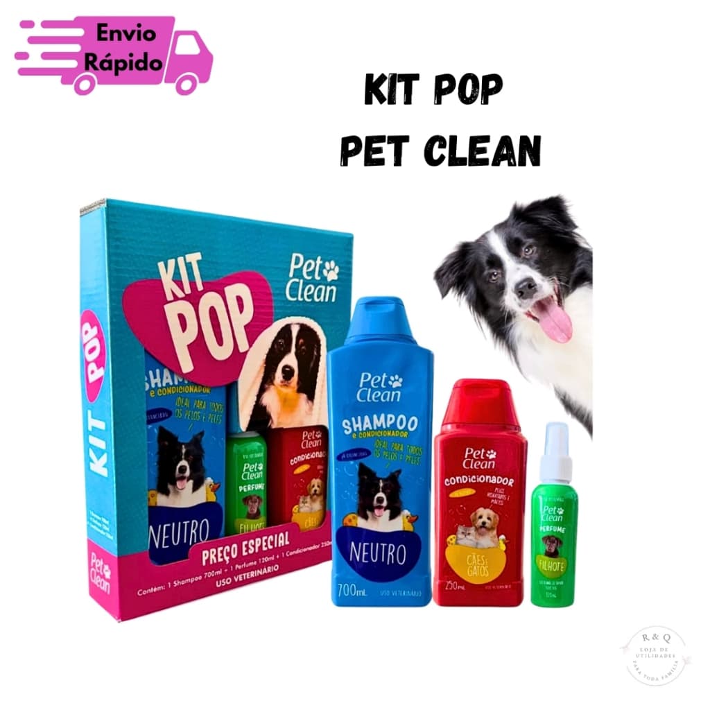 Kit Shampoo Pet Clean 1 Shampoo + 1 Perfume + 1 Condicionador Para Cães Gatos