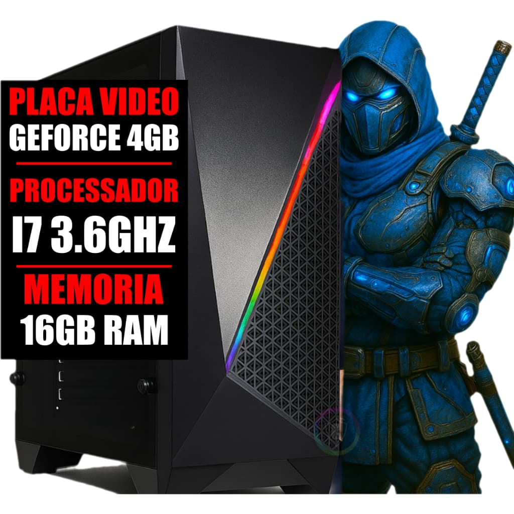 Cpu Computador PC Gamer Intel Core i7 3.6Ghz / Placa GeForce 4GB / 16GB  RAM / SSD 480GB