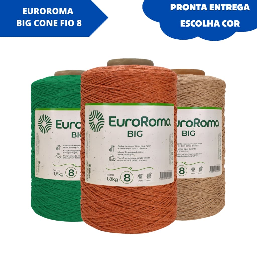 Barbante EuroRoma Big Nº 8 1,8kg 1371m Fio para Crochê Artesanato 85% Algodão