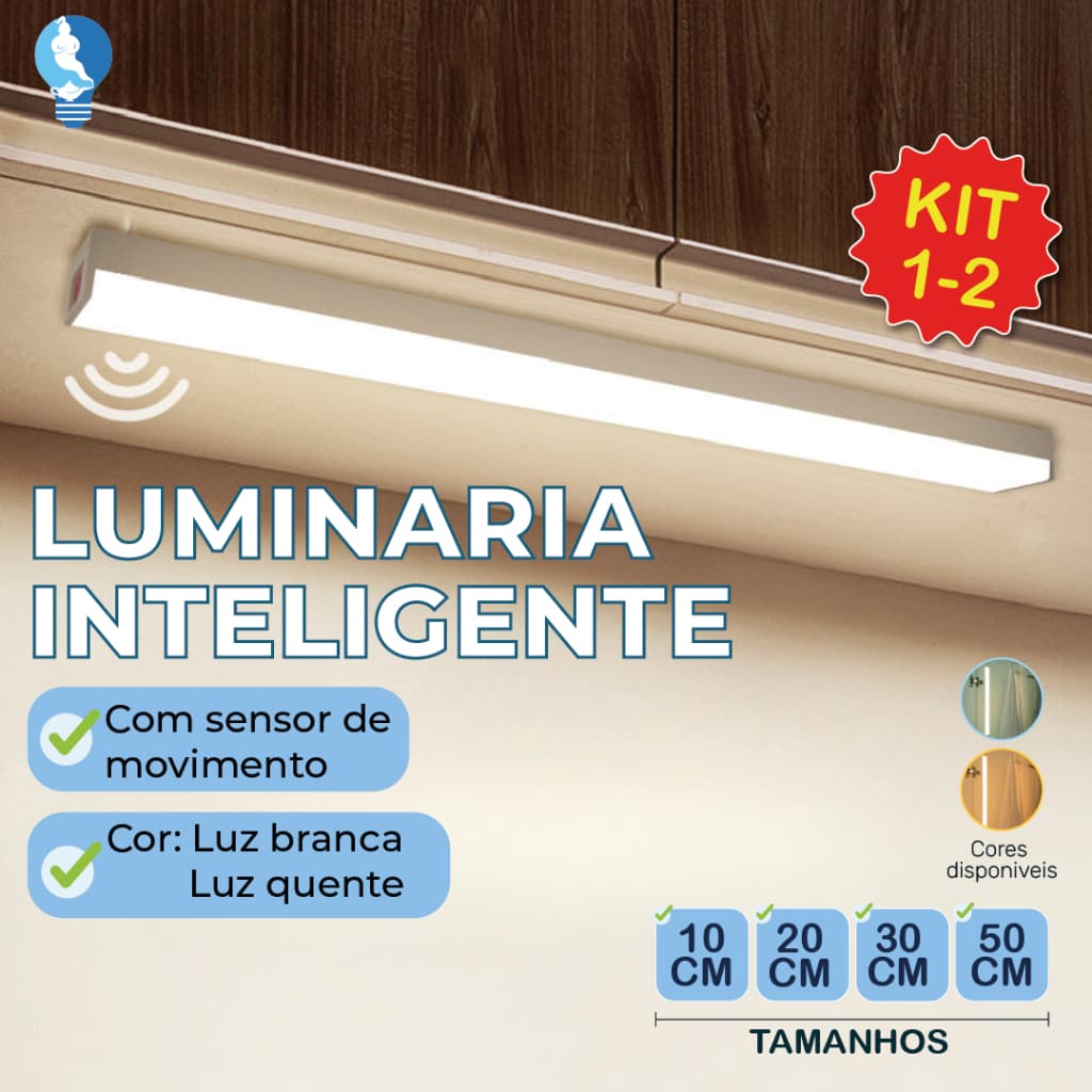 Kit variação de 1 a 2 itens Smart Luminária Inteligente Ultra LED com sensor de movimento sem fio e Recarregável USB fin