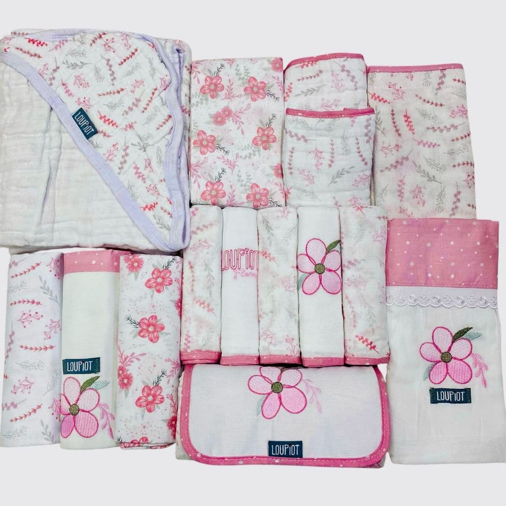 Kit 15 Peças Enxoval Completo Recém Nascido Feminino Florzinha  Bebe Alta Qualidade 100% Algodão